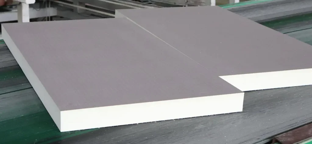 PIR foam boards on the production line